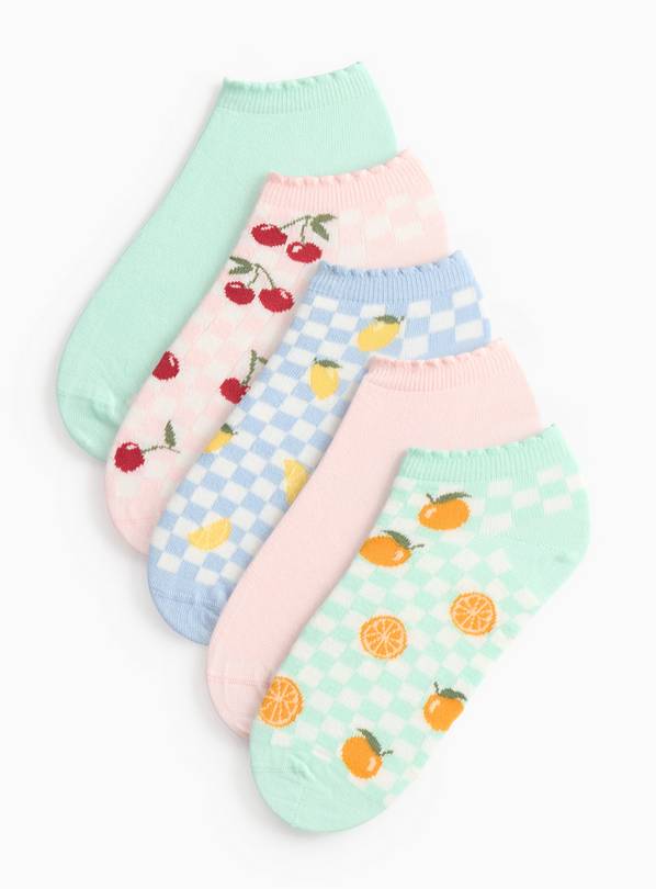 5 Pack Fruit Checkerboard Trainers Socks 4-8